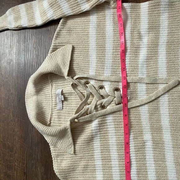 LOFT V-Neck Sweater with Lace-Up Detail collared pullover sz XS neutral EUC - Picture 9 of 13